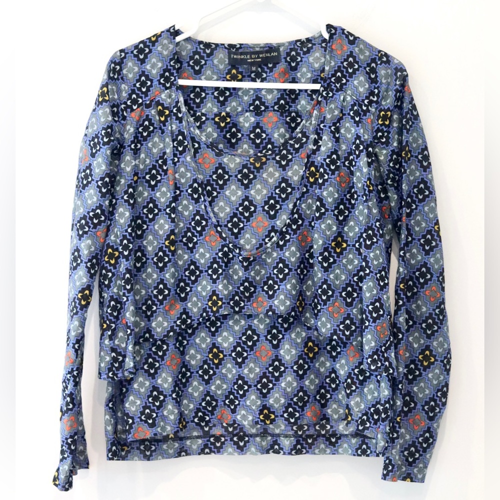 Twinkle by Wenlan Printed Geometric multi layer silk blend Top size Medium